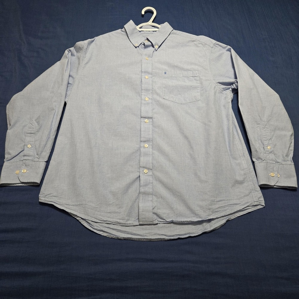 IZOD Shirt Mens XL Blue‎ Cotton Polyester Solid Long Sleeve Button Down Casual